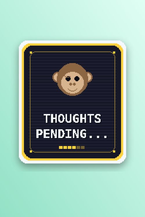 Pin graphic: pixel-art monkey with the caption Thoughts Pending, on a mint gradient
